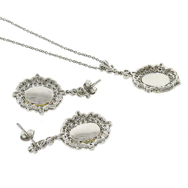 Edwardian Style 7.00ct Cabochon Oval Opal 18k White Gold Pendant