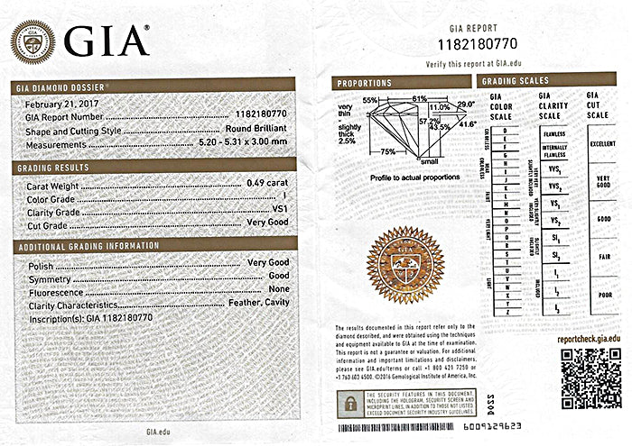 Estate GIA Certified 0.49ct Diamond Engagement Ring