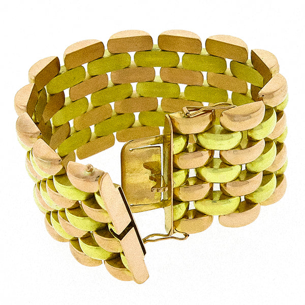 Estate Retro 1940s Two Tone 18k Green and Pink Gold Bracelet