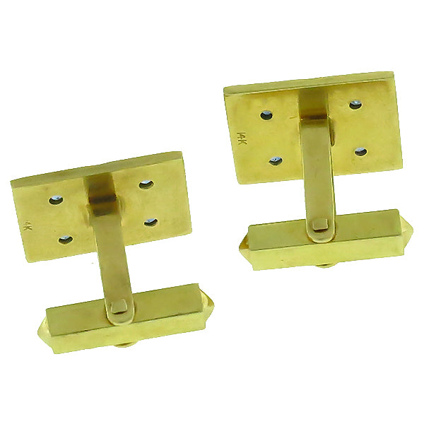 Estate Round Cut Sapphire & Diamond 14k Yellow Gold Cufflinks