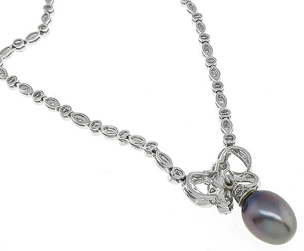 Estate South Sea Pearl 2.50ct Diamond Night and Day Necklace