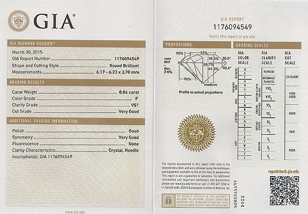 GIA 0.86ct Diamond Raymond Yard Engagement Ring