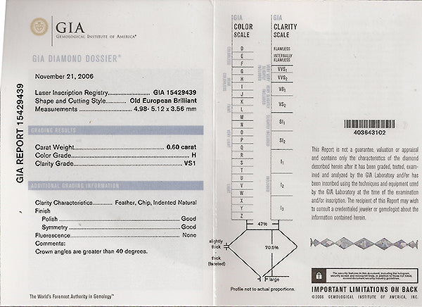 GIA Certified 0.60ct Diamond Engagement Ring and Wedding Band Set