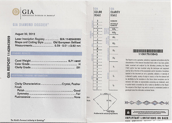 GIA Certified 0.71ct Diamond Engagement Ring