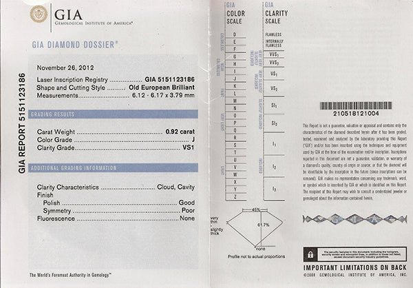 GIA Certified 0.92ct Diamond Engagement Ring