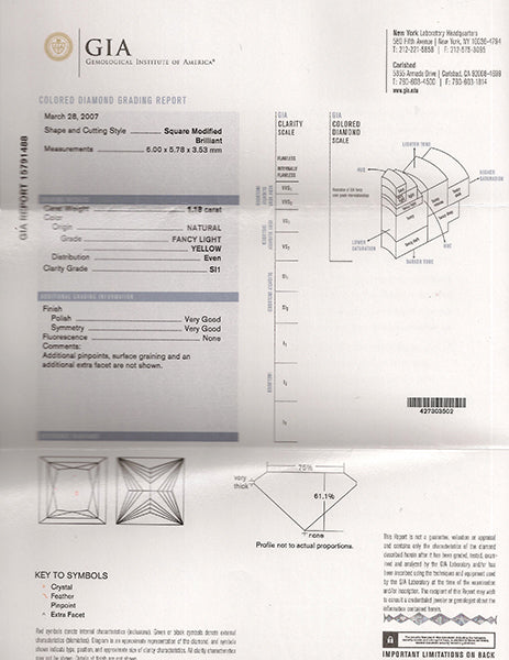 GIA Certified 1.18ct Natural Fancy Light Even Yellow Diamond Engagement Ring
