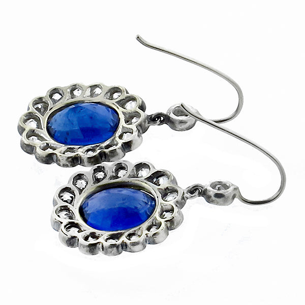 Georgian 8.32ct Sapphire & 2.80ct Diamond Silver & Gold Earrings