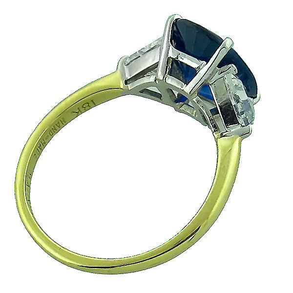 3.58ct Oval Sapphire and Trilliant Diamond 18k Yellow Gold Engagement Ring