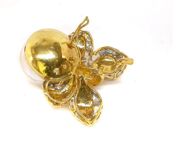 Mabe Pearl & Diamond 18k Yellow Gold Bow Pendant & Pearl Enhancer