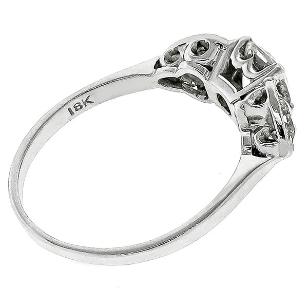 Edwardian 0.87ct Old European Cut Diamond 18k White Gold Anniversary Ring