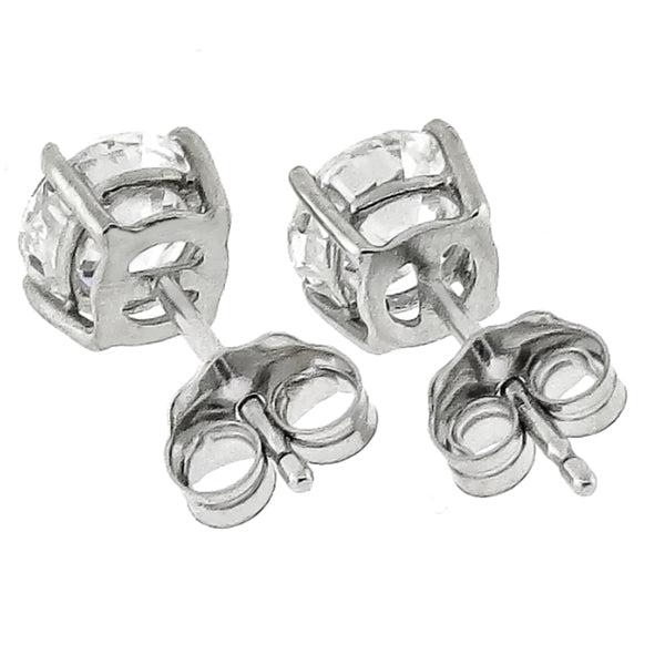 Vintage 1.00ct Round Brilliant Diamond 14k White Gold 4 Prong Stud Earrings