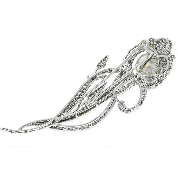 White South Sea Pearl and Diamond 18k White Gold Flower Pin