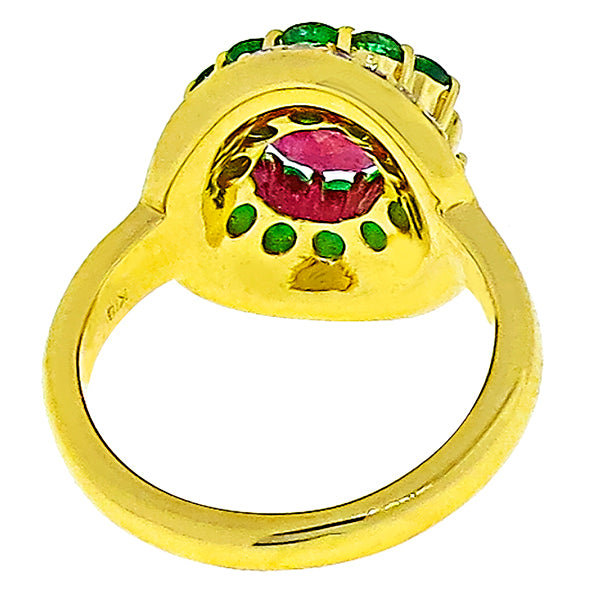Vintage 1.48ct Ruby 0.62ct Emerald 0.37ct Diamond Gold Ring