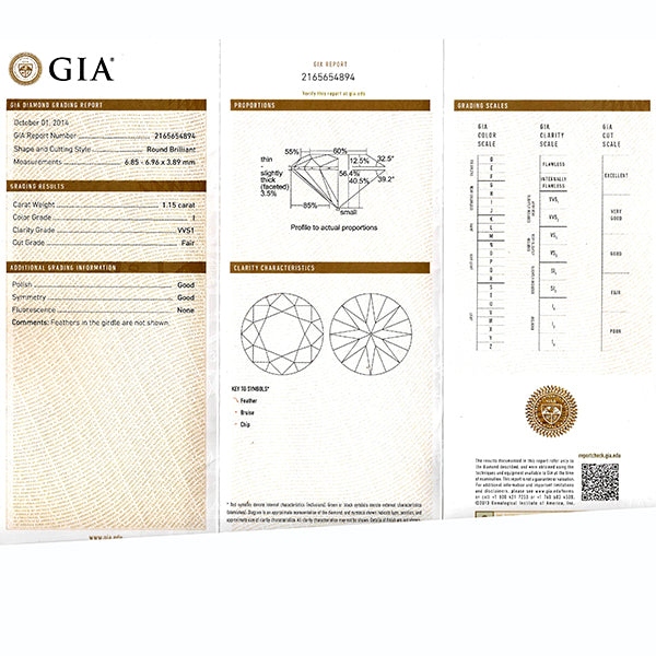 Ritani GIA Certified 1.15ct Diamond Engagement Ring