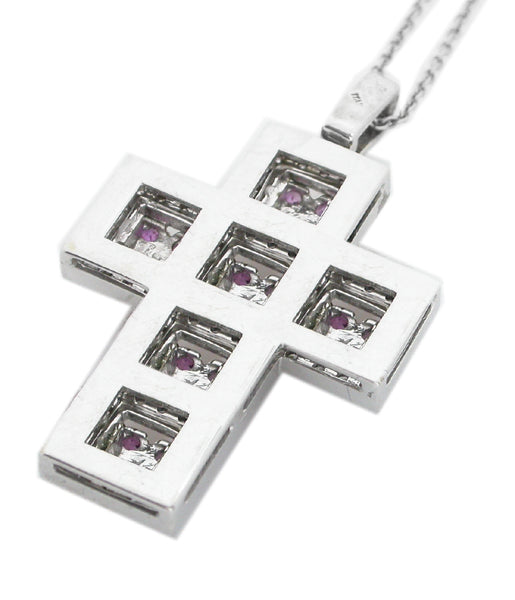 Sapphire Diamond 18k White Gold Cross Pendant