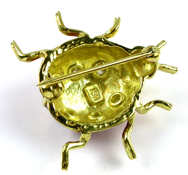 Suite of Three 18K Gold Enamel Ladybug Pins w/ Diamonds