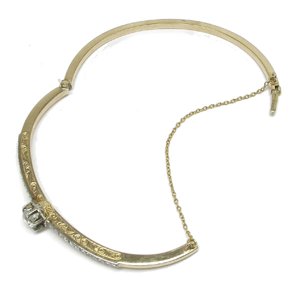 Victorian 0.80ct Old Mine Cut Diamond 14k Yellow Gold Bangle