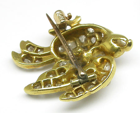 Victorian 0.80ct Old Mine Diamond Ruby 10k Yellow Gold Bird Pin