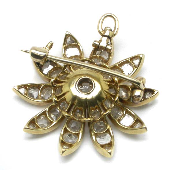 Victorian 2.30ct Diamond 18k Yellow Gold Floral Pin/Pendant