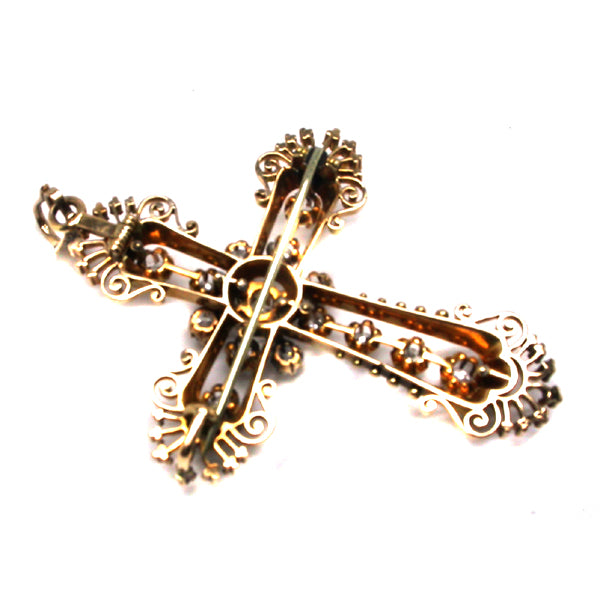Victorian 4.25ct Diamond 14k Yellow Gold Cross Pin /Pendant