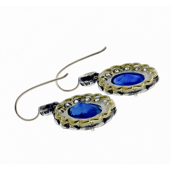 Victorian 13.40ct Ceylon Sapphire & 3.64ct Diamond Silver & Gold Earrings