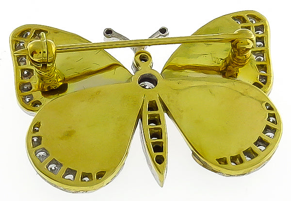 Vintage 1.00ct Diamond Enamel Butterfly Pin