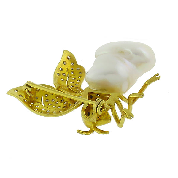 Vintage 1.25ct White & Black Diamond Pearl Queen Bee Pin