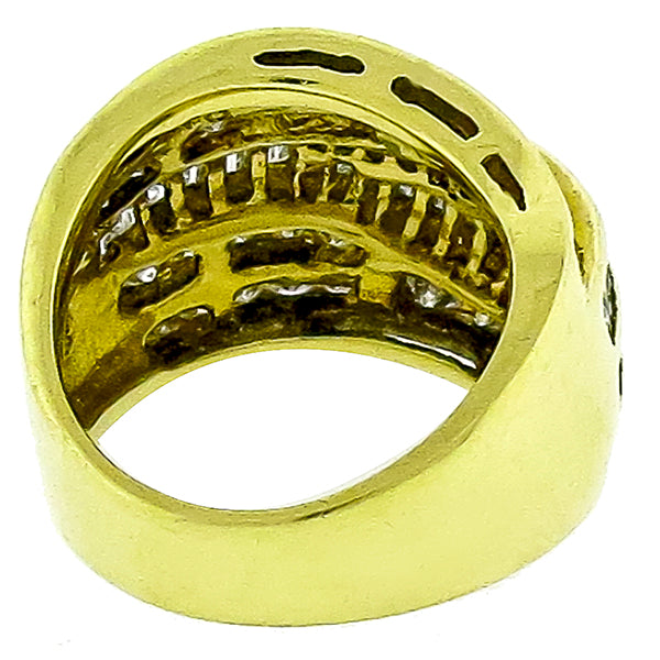 Vintage 1.50ct Round & Straight Baguette Cut Diamond 18k Yellow Gold Band