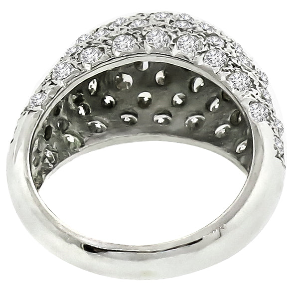 Vintage 2.60ct Round Cut Diamond Cluster 14K White Gold Bombe Ring