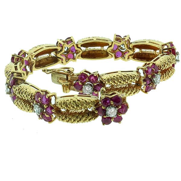 Vintage 9.00ct Ruby Diamond Gold Bracelet