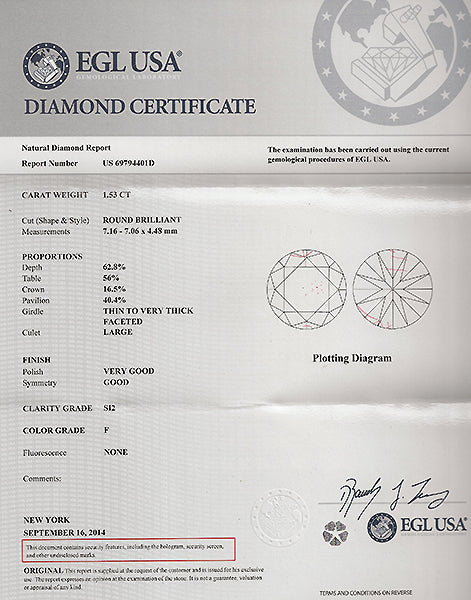 Vintage EGL 1.53ct Diamond Engagement Ring