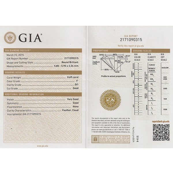 Vintage GIA 0.69ct Diamond Engagement Ring