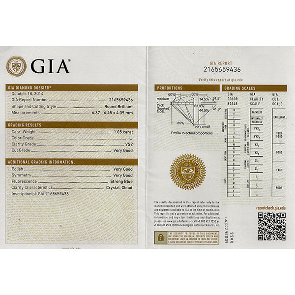 Vintage GIA 1.05ct Diamond Engagement Ring