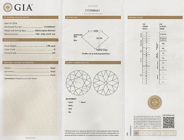 Vintage GIA 1.98ct Diamond Engagement Ring