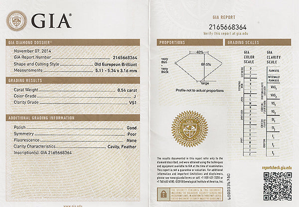 Vintage GIA Certified 0.54ct Diamond Engagement Ring