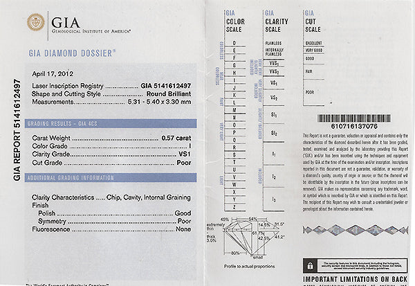 Vintage GIA Certified 0.57ct Diamond Engagement Ring