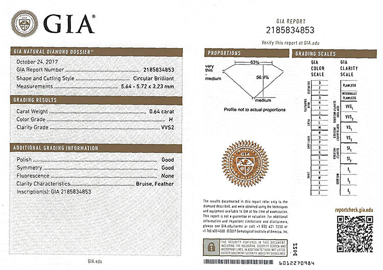 Vintage GIA Certified 0.64ct Diamond Engagement Ring