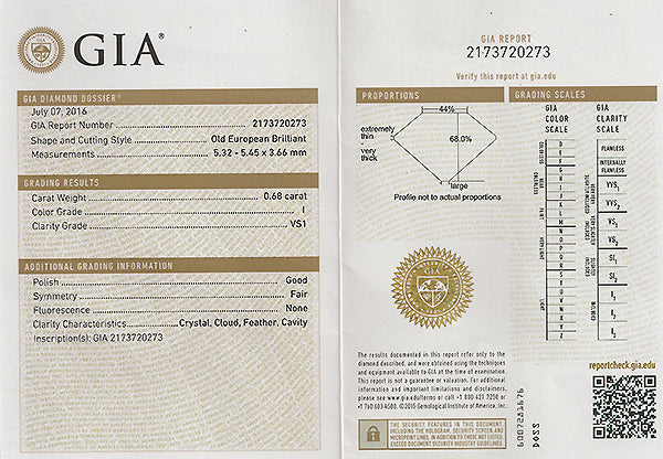 Vintage GIA Certified 0.68ct Diamond Engagement Ring