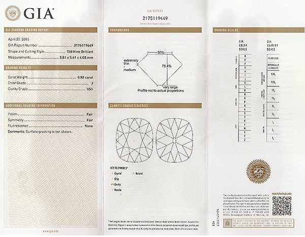 Vintage GIA Certified 0.92ct Diamond Engagement Ring