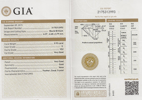 Vintage GIA Certified 0.93ct Diamond Engagement Ring