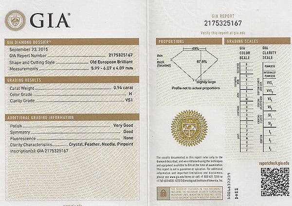 Vintage GIA Certified 0.94ct Diamond Engagement Ring