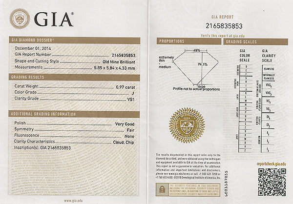 Vintage GIA Certified 0.97ct Diamond Engagement Ring