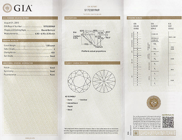 Vintage GIA Certified 1.08ct Diamond Engagement Ring