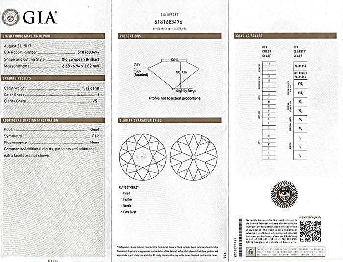 Vintage GIA Certified 1.12ct Diamond Engagement Ring
