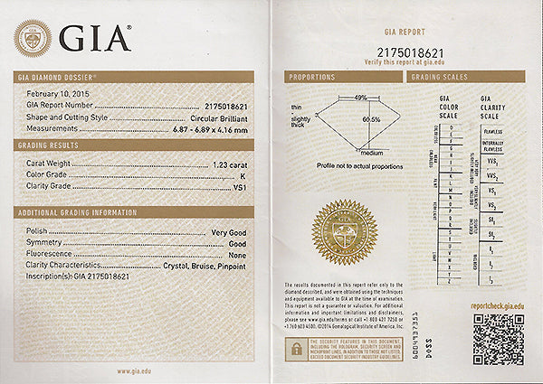 Vintage GIA Certified 1.23ct Diamond Engagement Ring