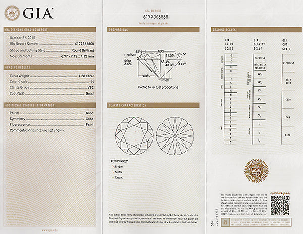 Vintage GIA Certified 1.28ct Diamond Engagement Ring
