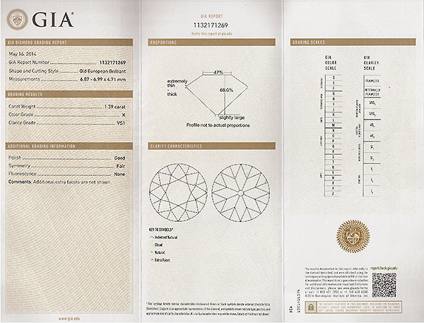 Vintage GIA Certified 1.39ct Diamond Engagement Ring