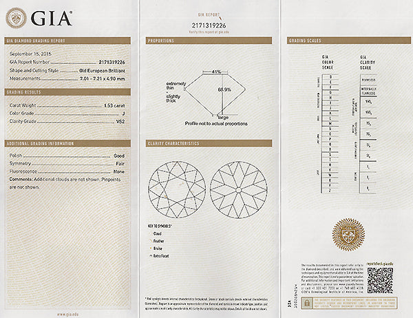 Vintage GIA Certified 1.53ct Diamond Engagement Ring