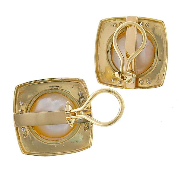 Vintage Mabe Pearl 1.00ct Diamond Earrings