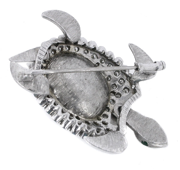 Vintage Mabe Pearl 3.80ct Diamond Emearald Gold Turtle Pin